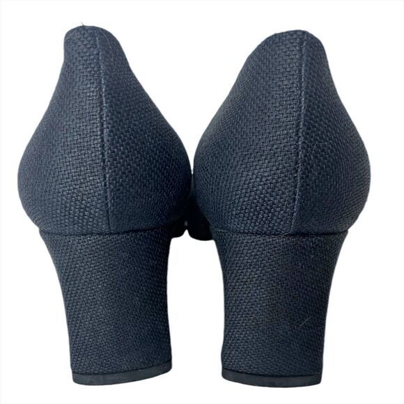 Nine West Block Heel Square Toe High Heeled Shoes Pumps 7 Navy Blue Fabric Upper - Picture 6 of 9